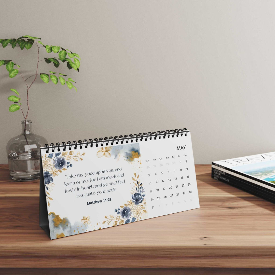 Desktop Calendar 2026 with floral design, black spiral binding