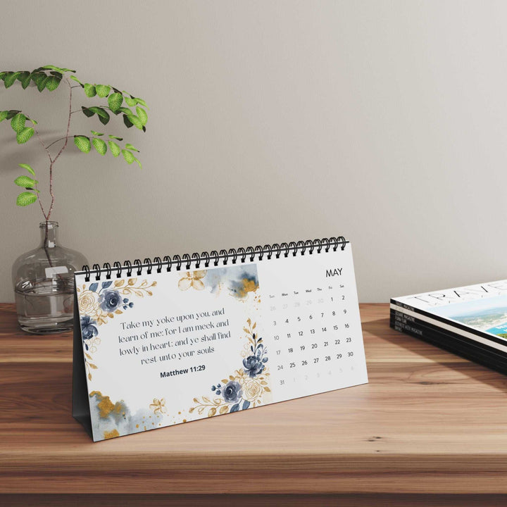 Desktop Calendar 2026 with floral design, black spiral binding