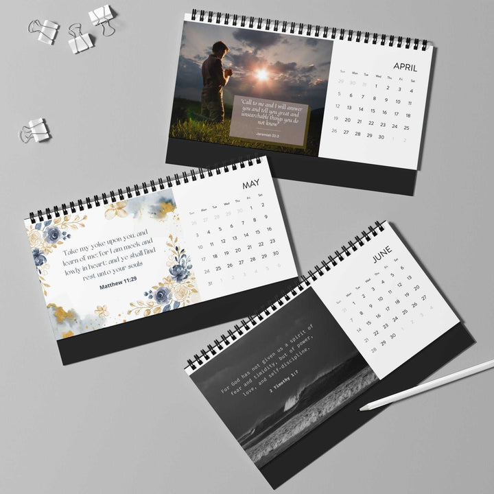 Desktop Calendar 2026 with spiral binding, high-quality 250gsm paper