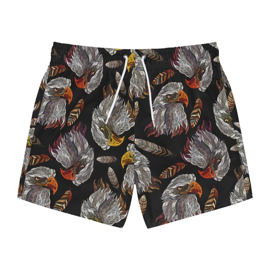 Eagle Swim Trunks with all-over eagle head and feather print
