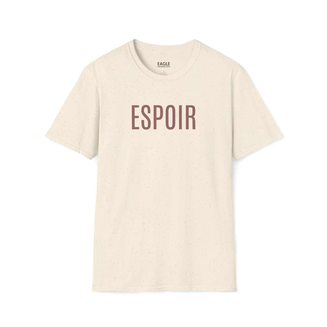 Classic cream Espoir T-Shirt with French-inspired design in soft ring-spun cotton, featuring a comfortable fit and tear-away label.