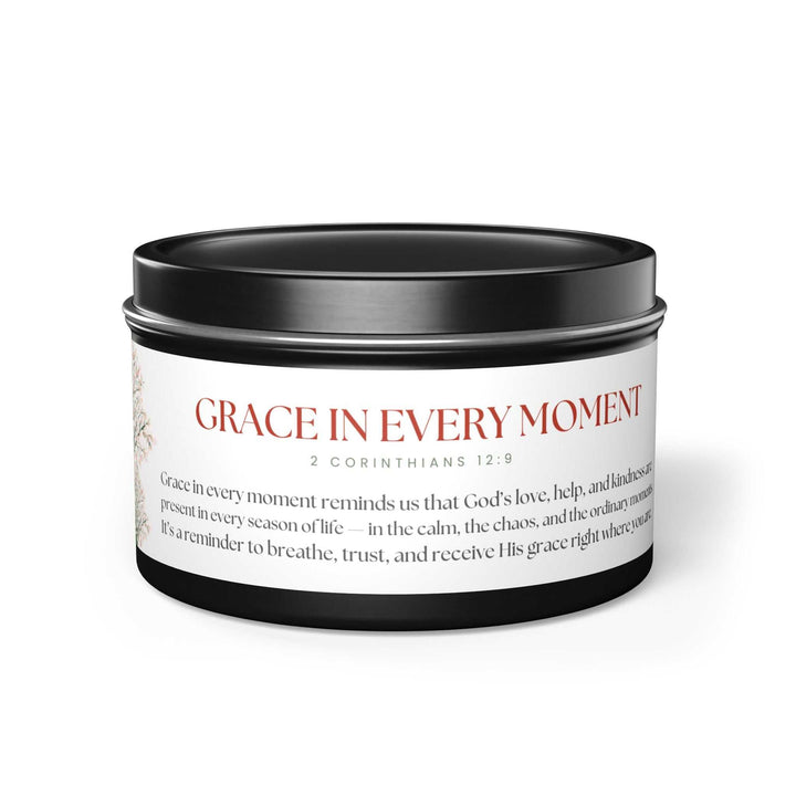 Everyday Grace Tin Candle in black tin with inspirational text