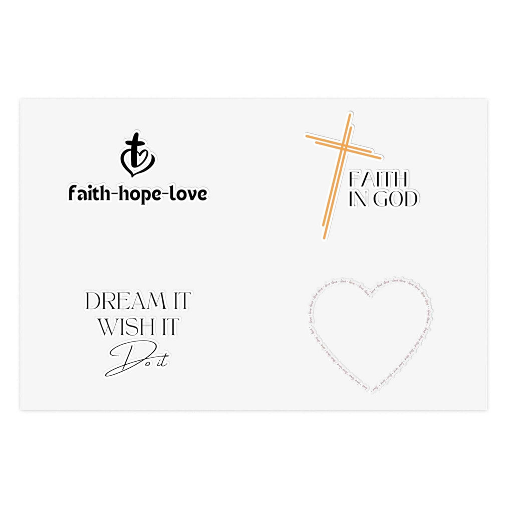 Faith-inspired sticker sheet with religious and motivational designs