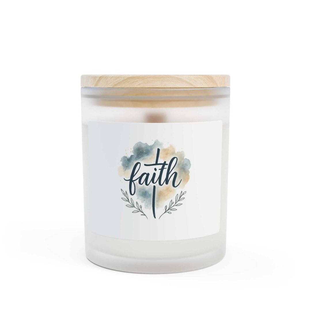 Faith Glass Candle in frosted glass with wooden lid