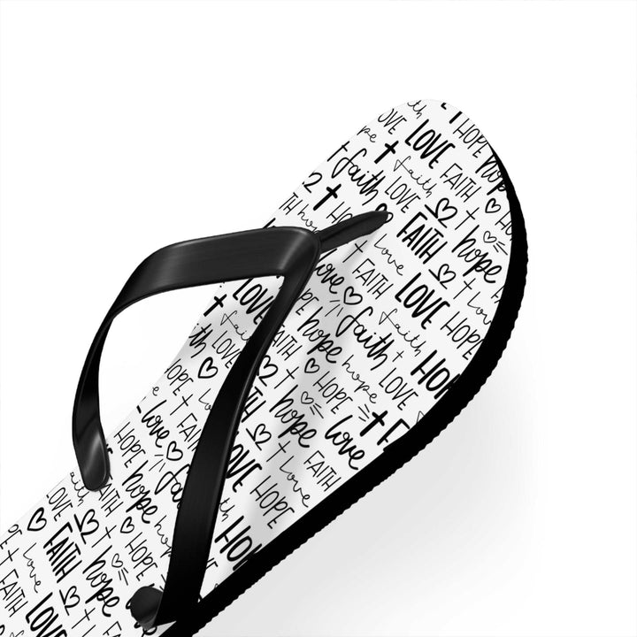 Faith Hope Flip Flops with faith, hope, and love text design