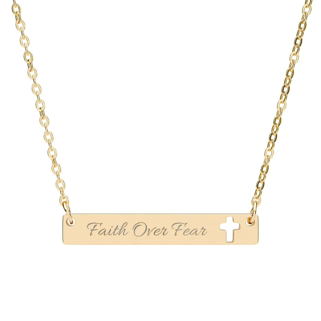 Faith Over Fear Necklace gold stainless steel bar pendant