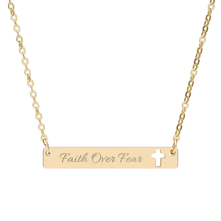 Faith Over Fear Necklace gold stainless steel bar pendant