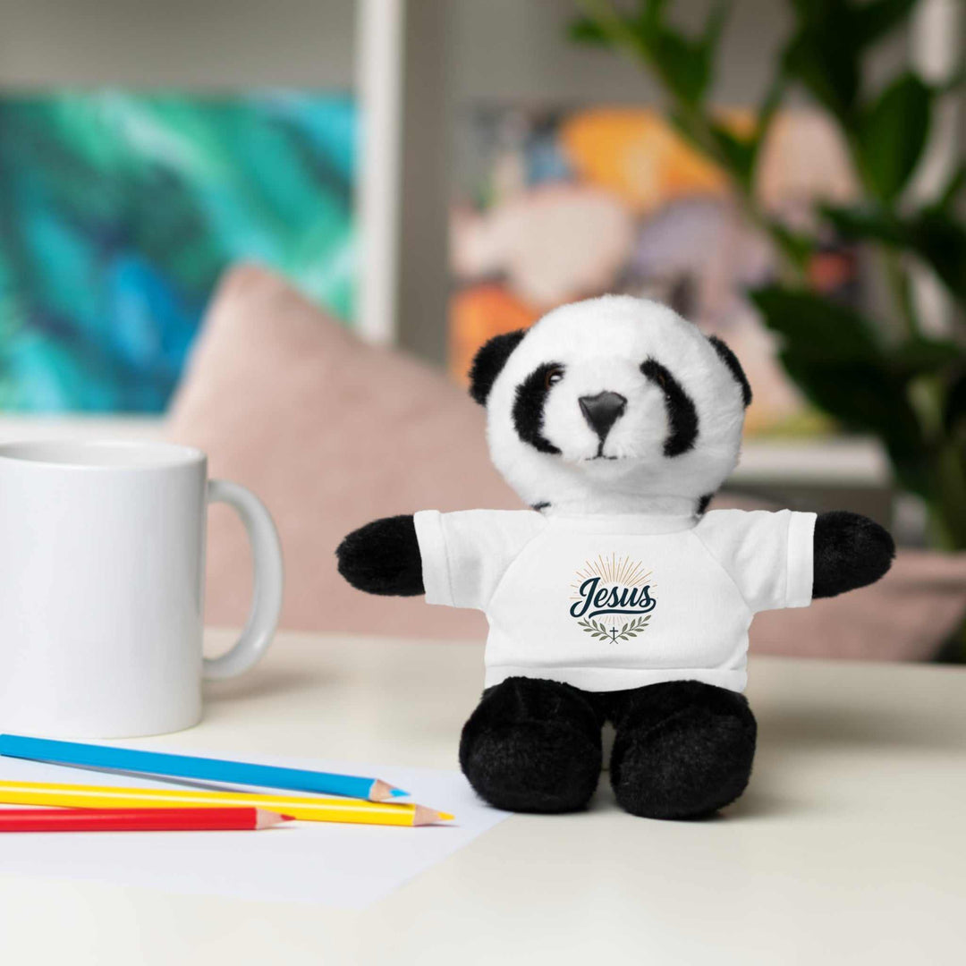Faith Stuffed Animal Tee panda plush toy wearing a white Jesus tee