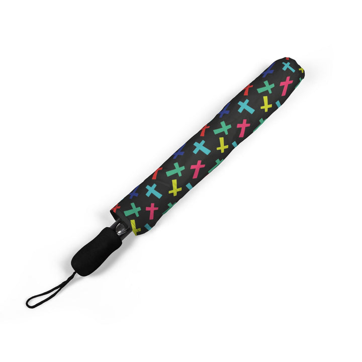 Folded colorful crosses umbrella with polyester pongee fabric