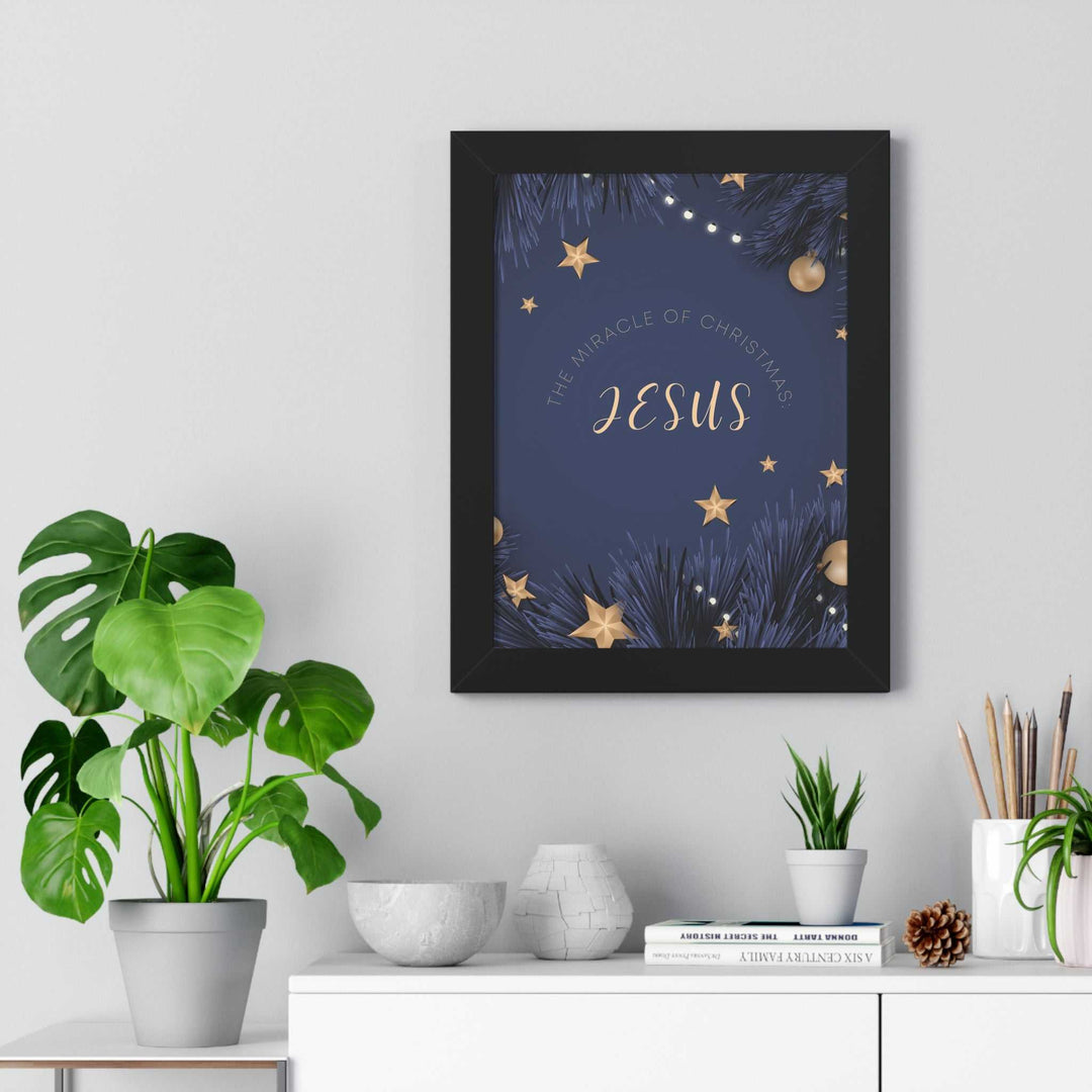 Framed Christmas Miracle Poster with Jesus text