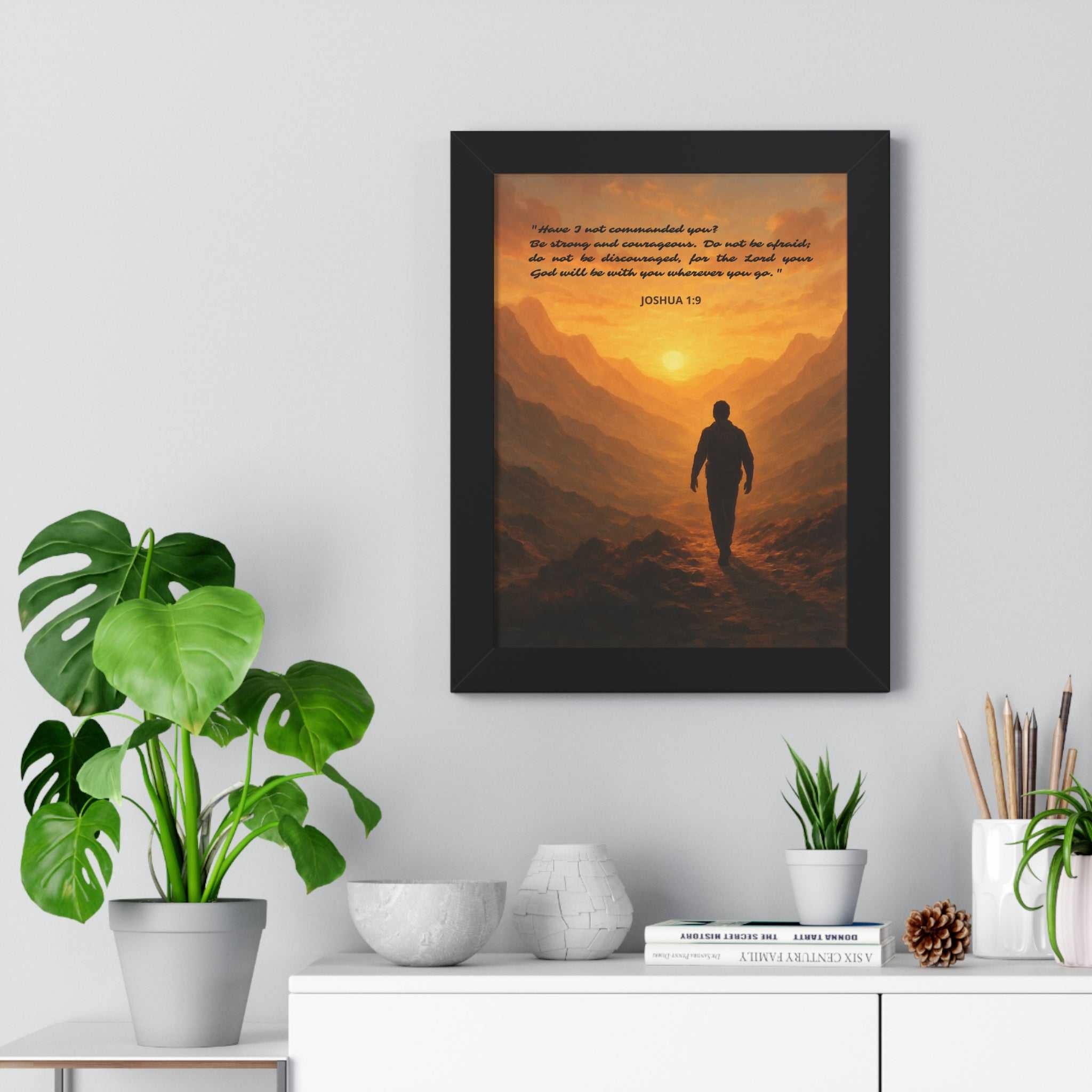 Framed Joshua 19 Poster with sunset silhouette
