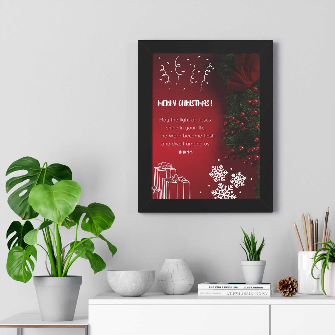 Framed Light of Jesus Poster with Christmas design