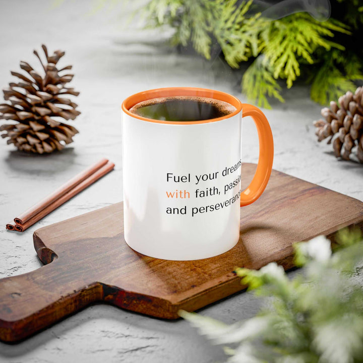 Fuel Your Dreams Mug with orange handle and interior