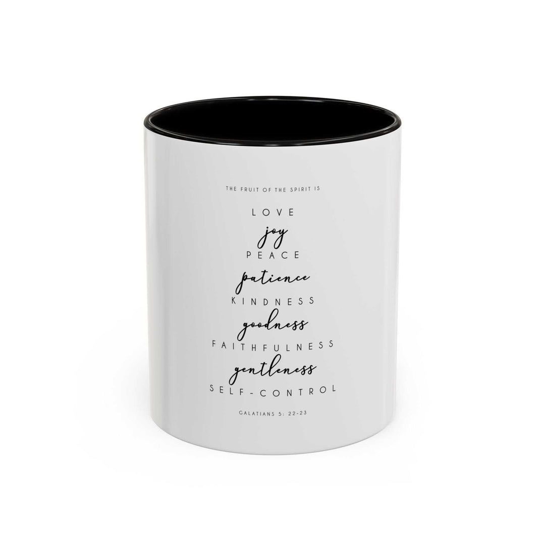 Glossy ceramic Bible quote mug with black interior and handle