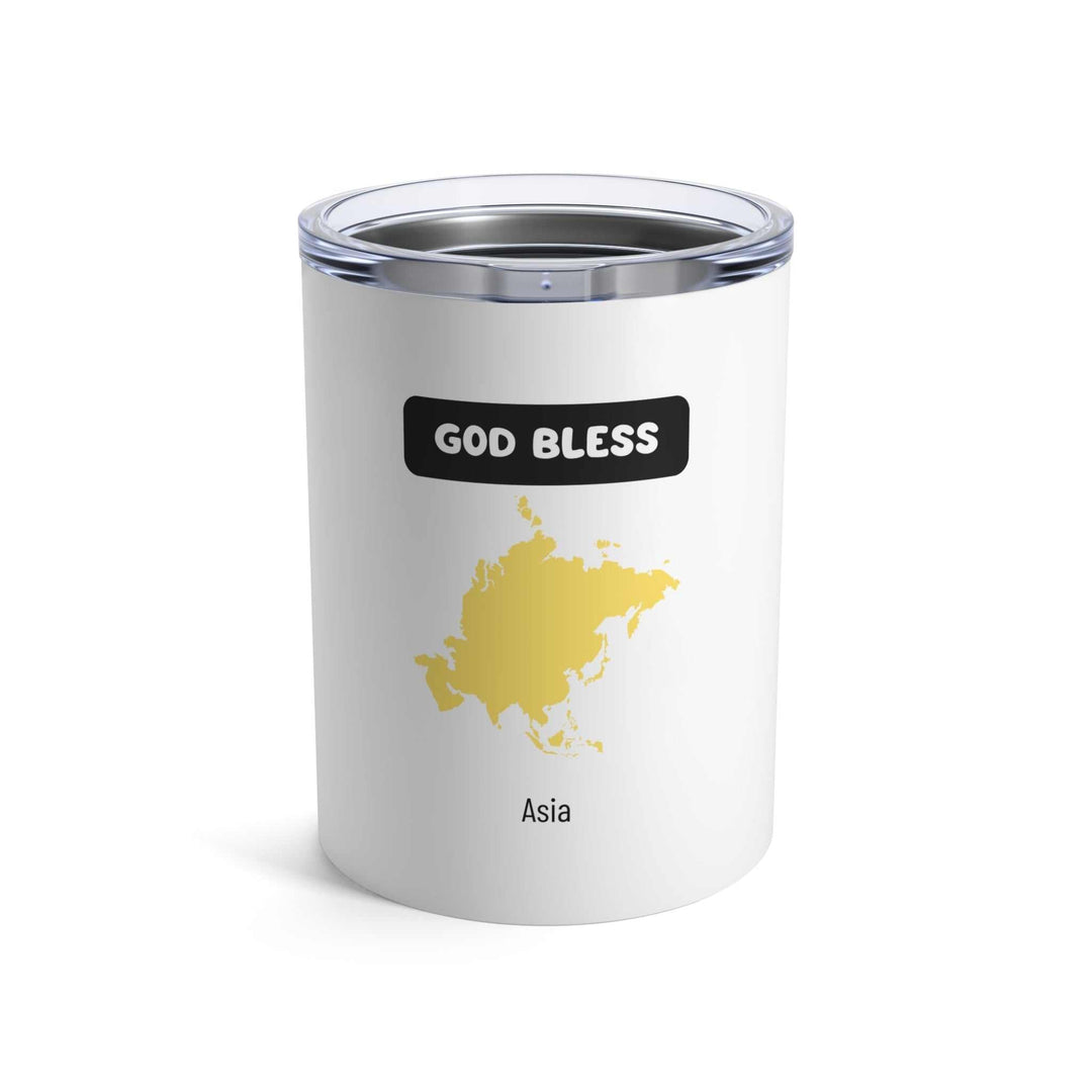 God Bless Asia Tumbler 10oz with gold Asia map
