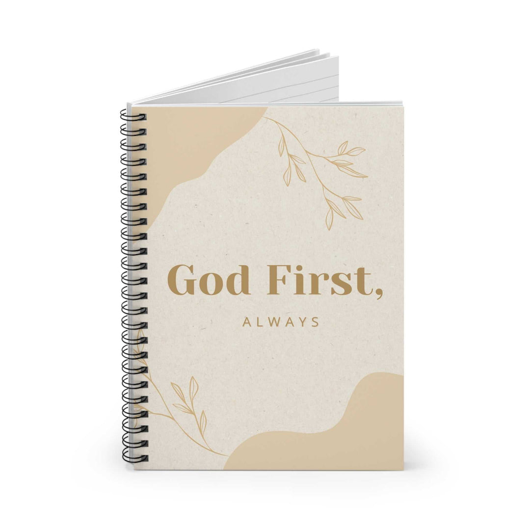 God First Notebook with metal spiral binding and beige cover for faith journaling