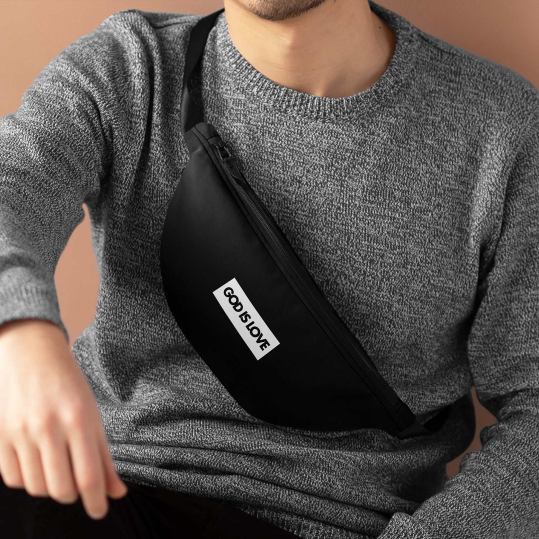 God Is Love Fanny Pack with adjustable strap worn across chest