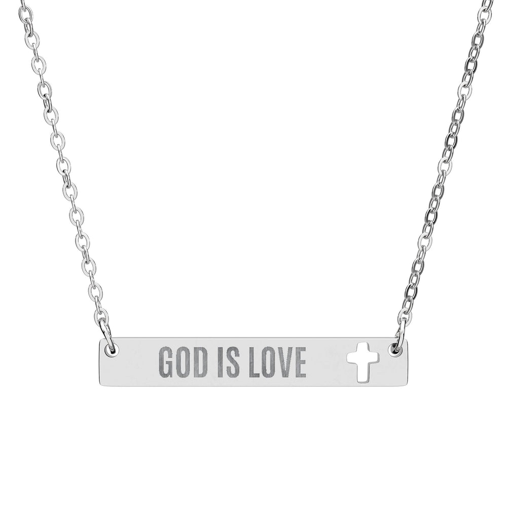 God Is Love Necklace stainless steel bar with cutout cross