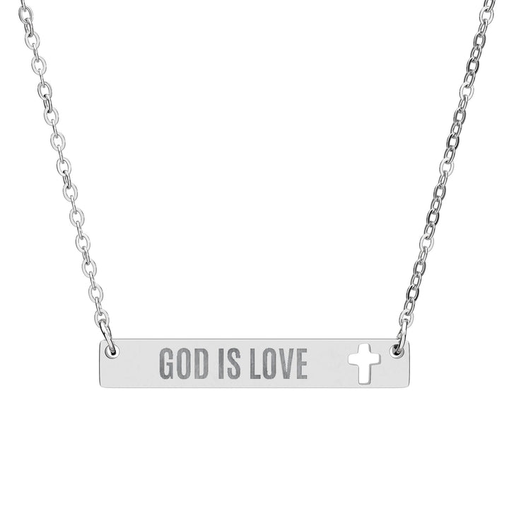 God Is Love Necklace stainless steel bar with cutout cross