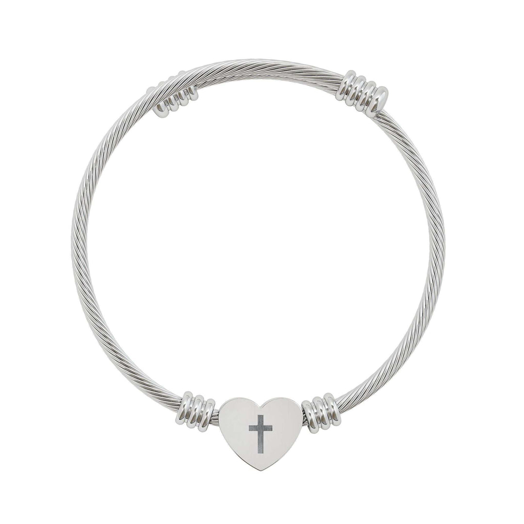God’s love Bracelet stainless steel heart cuff with cross engraving