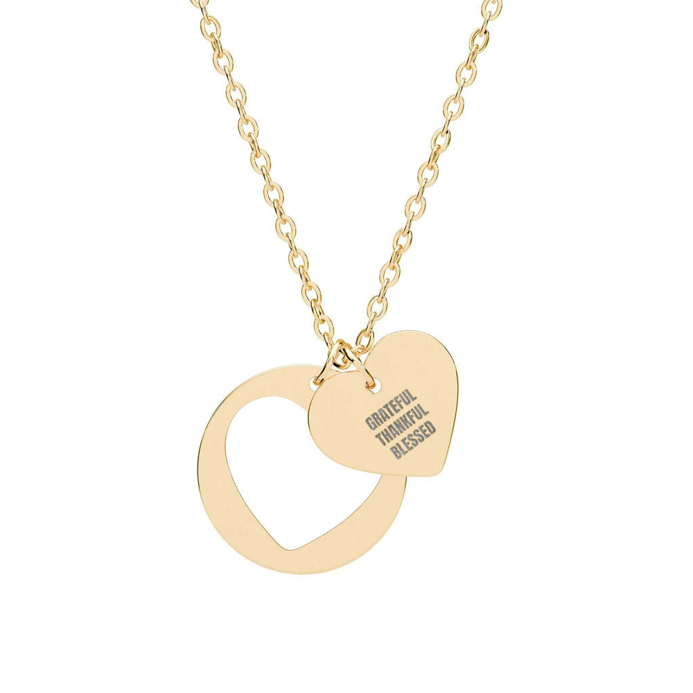 Gold Faith & Gratitude Necklace with heart cutout and engraved charms