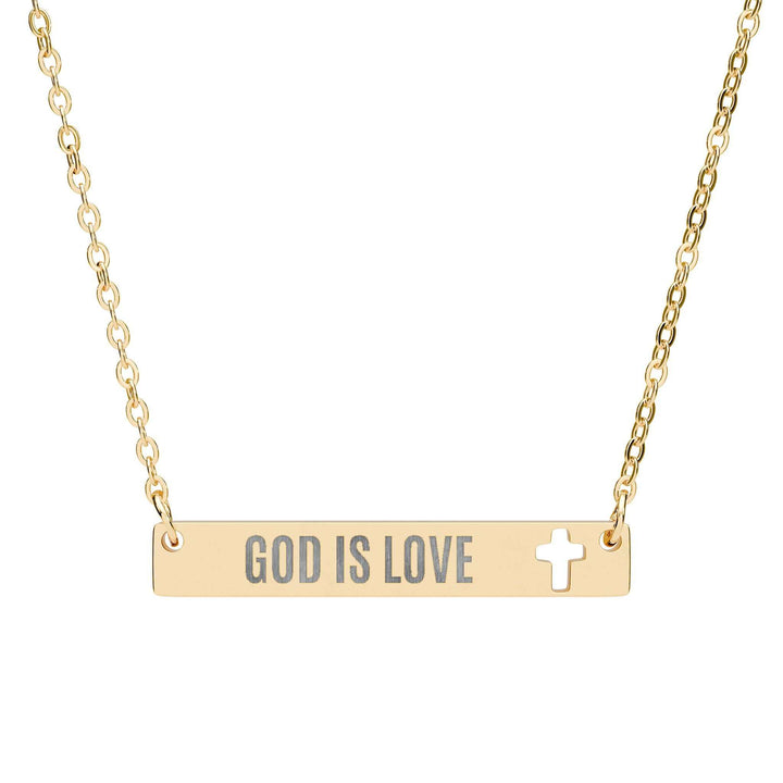 Gold God Is Love Necklace with cutout cross pendant