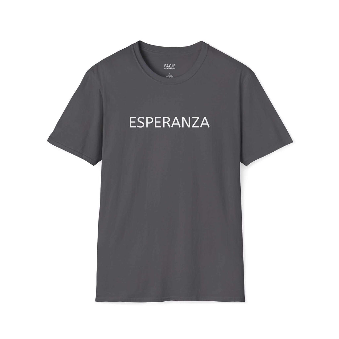 Gray classic fit T-shirt with "ESPERANZA" printed in white, made from 100% ring-spun cotton
