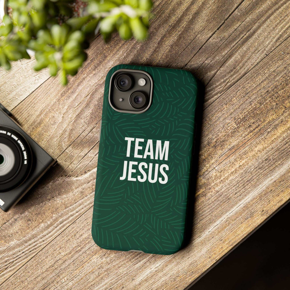 Green Team Jesus phone case with double-layer protection for iPhone
