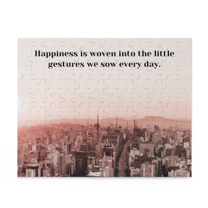 Happiness Puzzle 120 piece with cityscape and inspirational quote