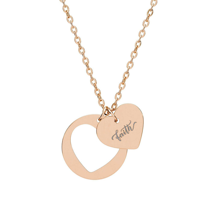 Heart Cutout Necklace with rose gold chains and faith engraved charm
