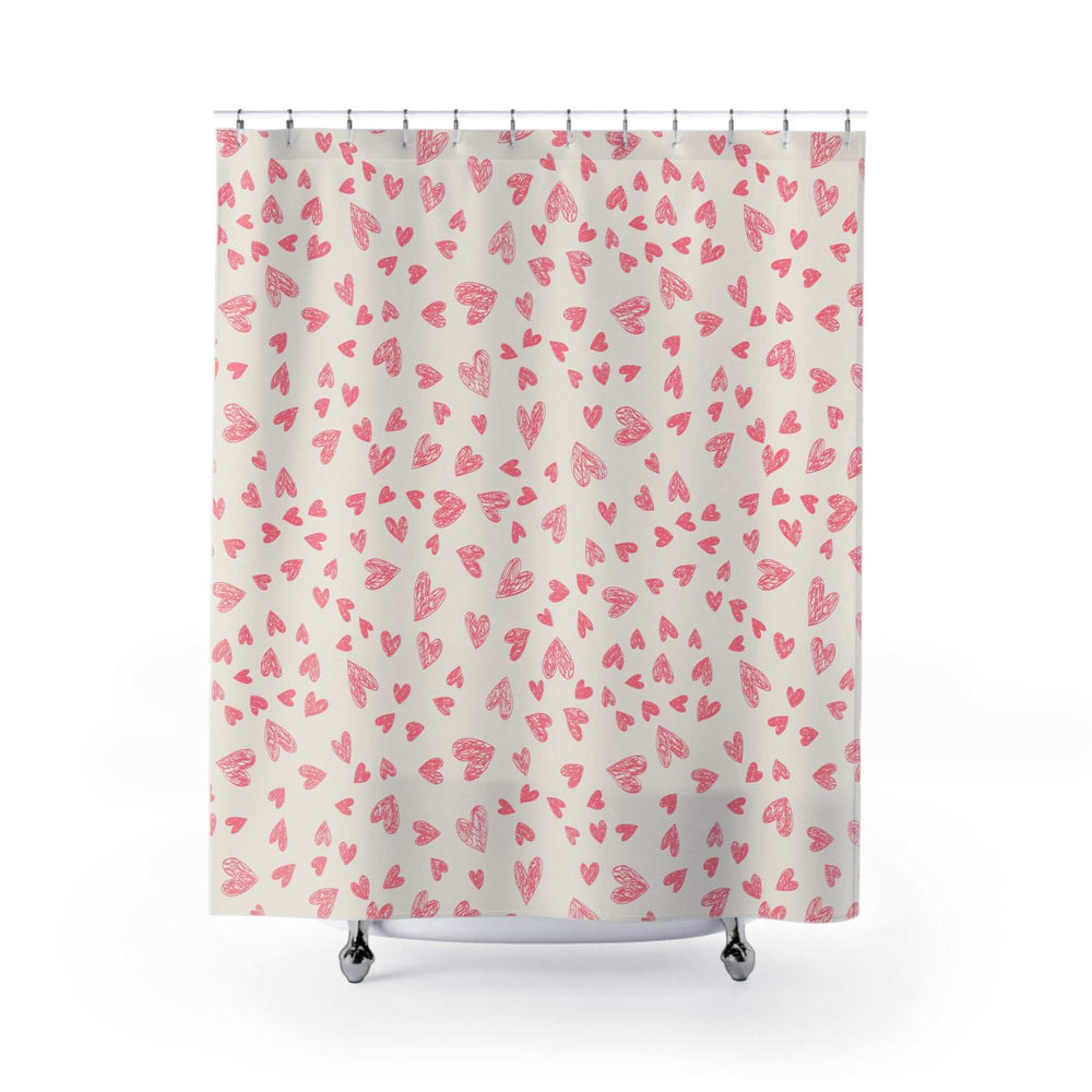 Heart design shower curtain with pink hearts pattern