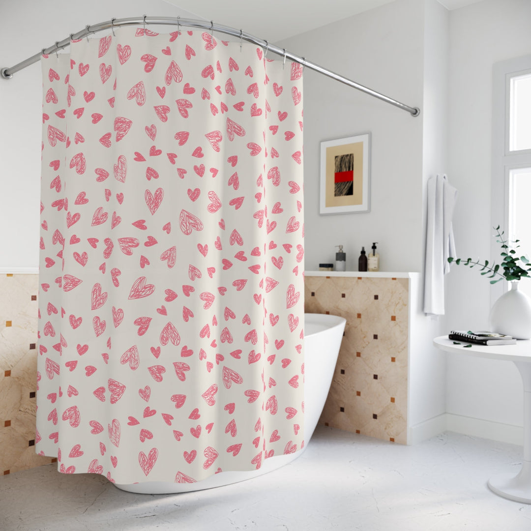 Heart design shower curtains with pink hearts
