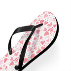Heart pattern flip flops with cushioned footbed and black strap