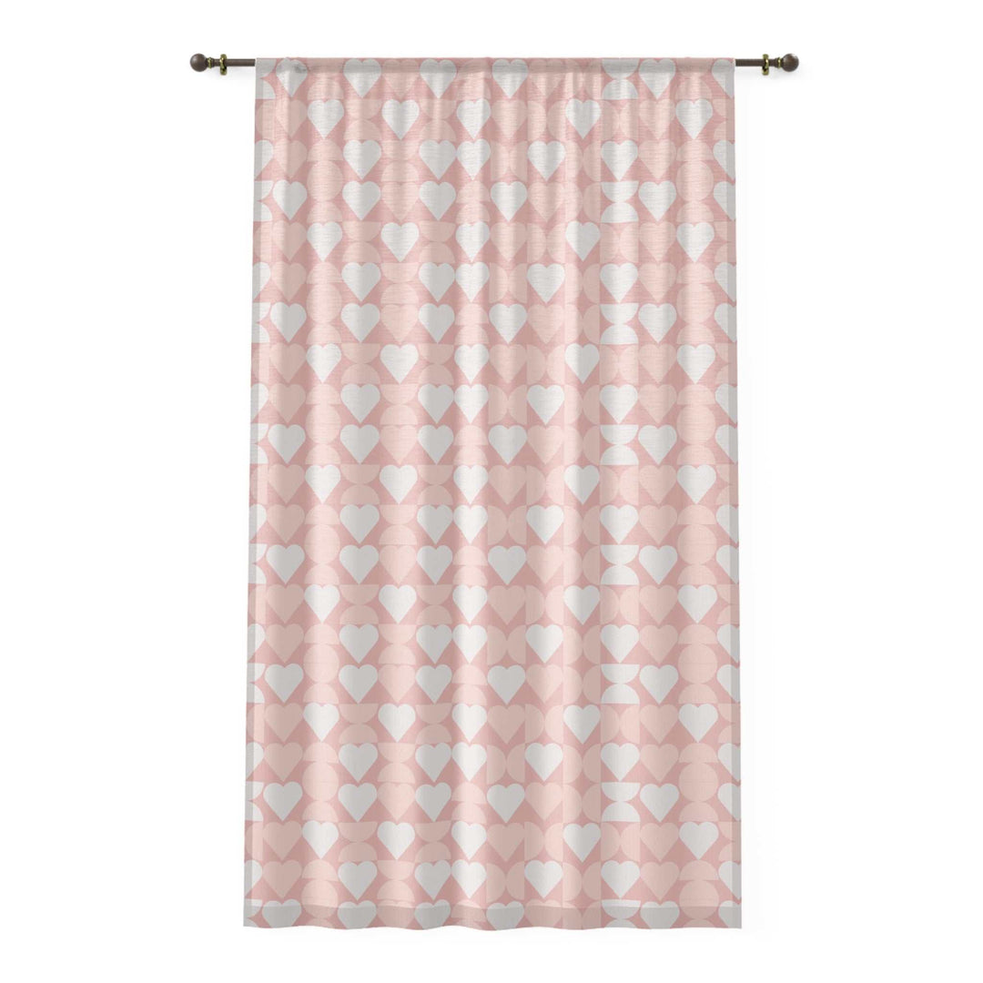 Hearts Window Curtain with pink and white heart pattern