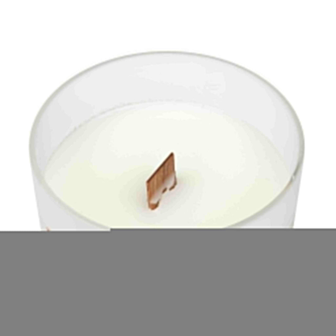 I Love Jesus glass candle with coconut soy blended wax, wooden wick, frosted glass vessel, and raw maple lid.