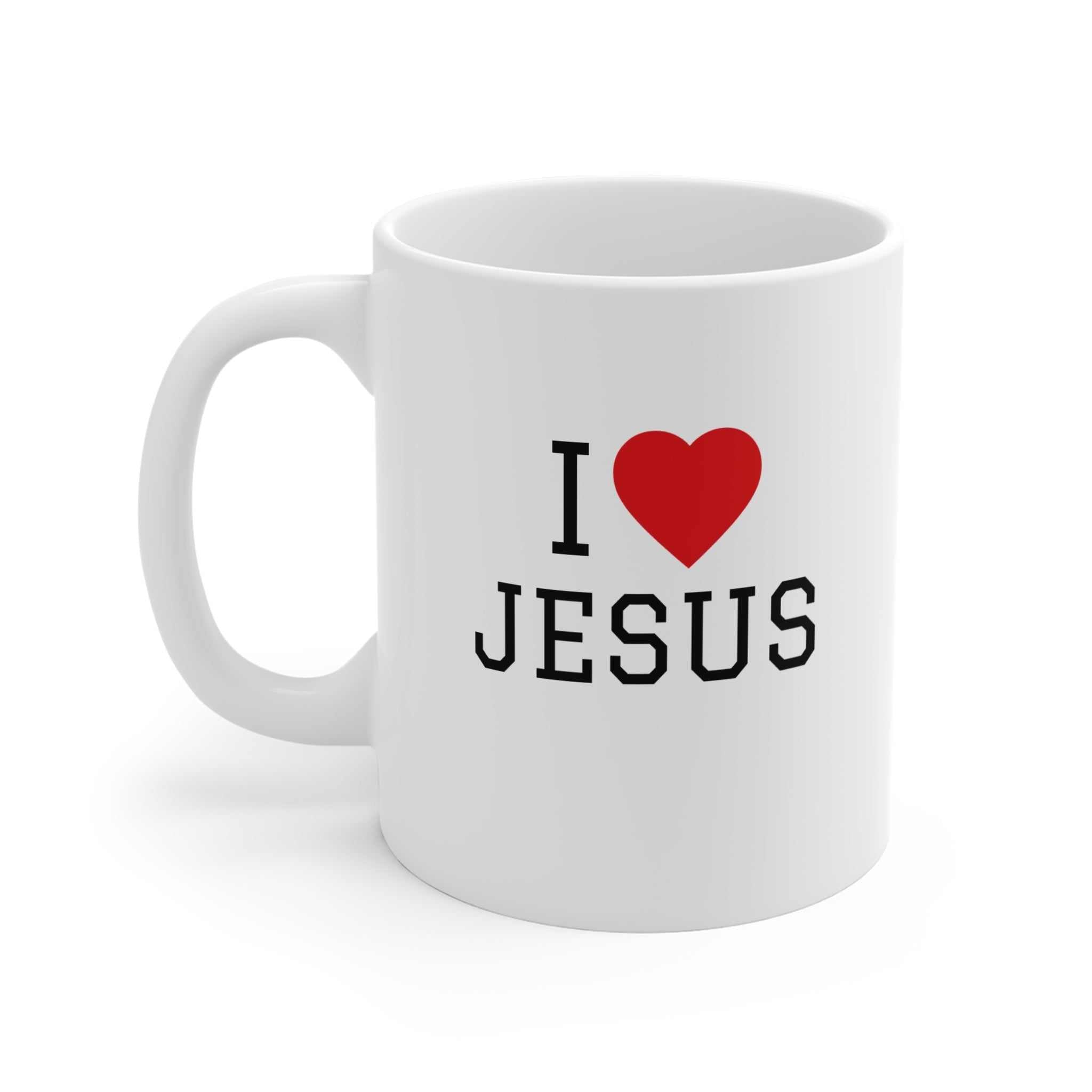 I Love Jesus Mug design on soft-style unisex cotton t-shirt with crew neckline