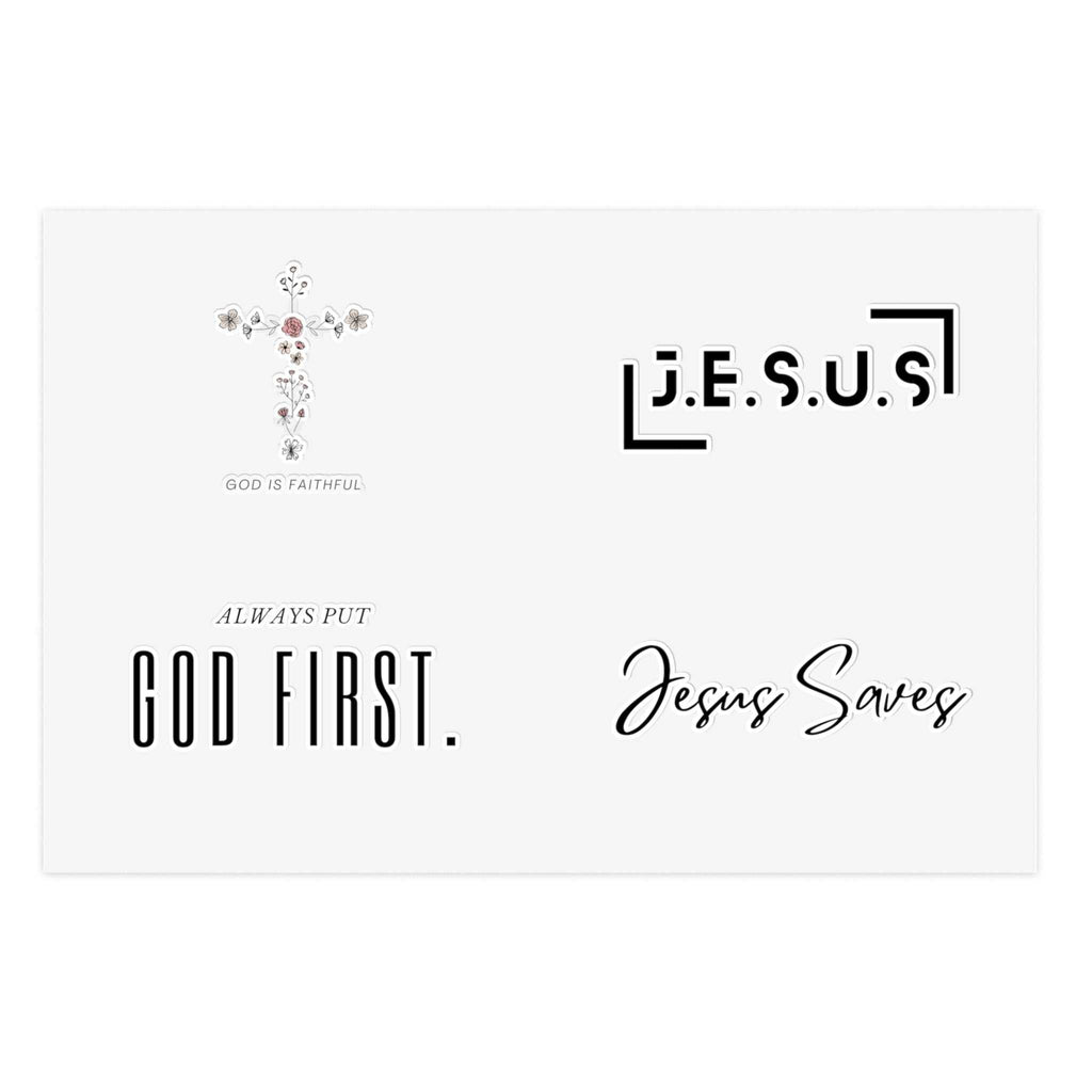 Inspirational sticker sheet with religious-themed vinyl stickers
