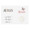 Inspirational vinyl sticker sheet with Jesus, Blessed, butterfly, and cross