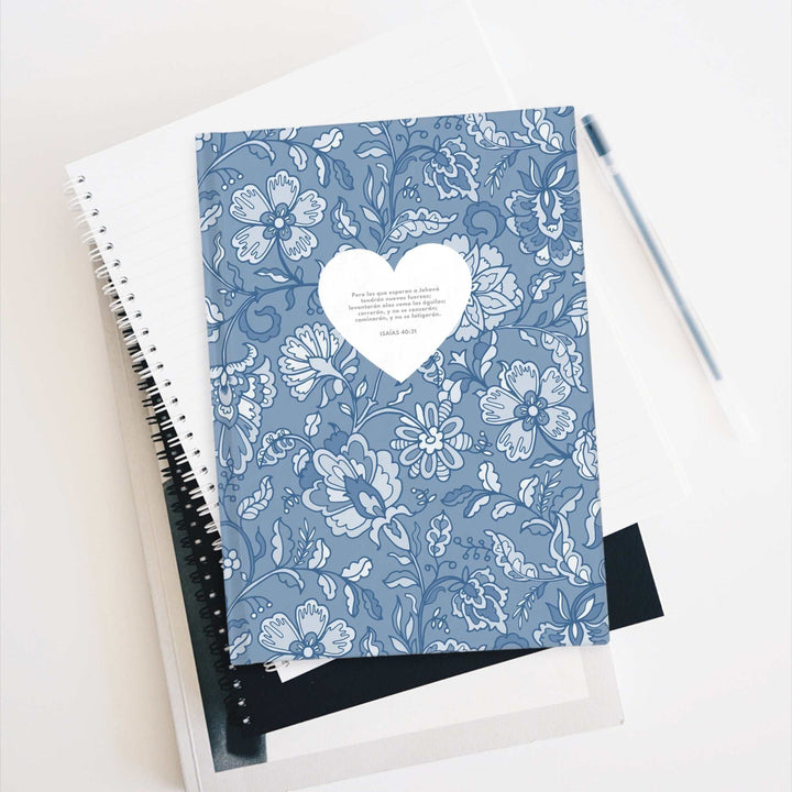 Isaías 4031 Journal with blue floral hardcover and heart quote