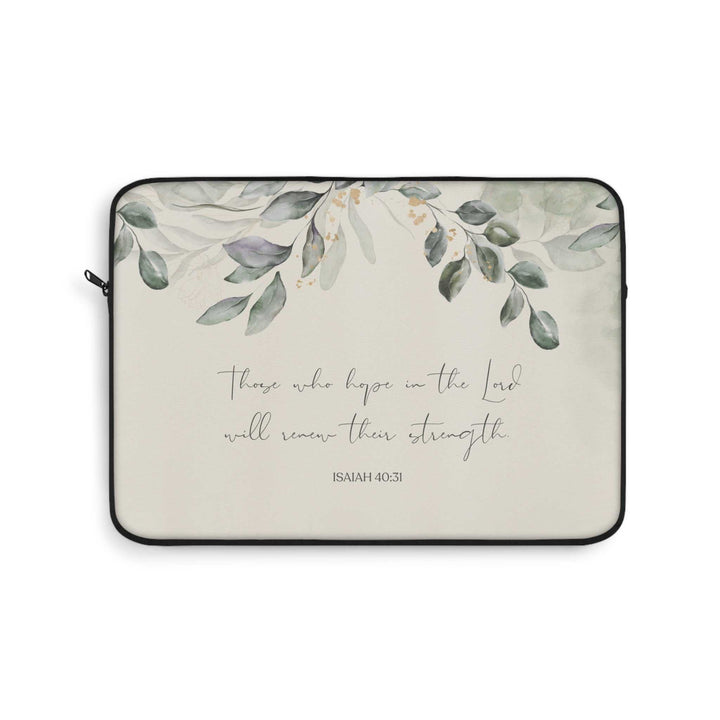 Isaiah 40:31 laptop sleeve with scripture quote and leafy design