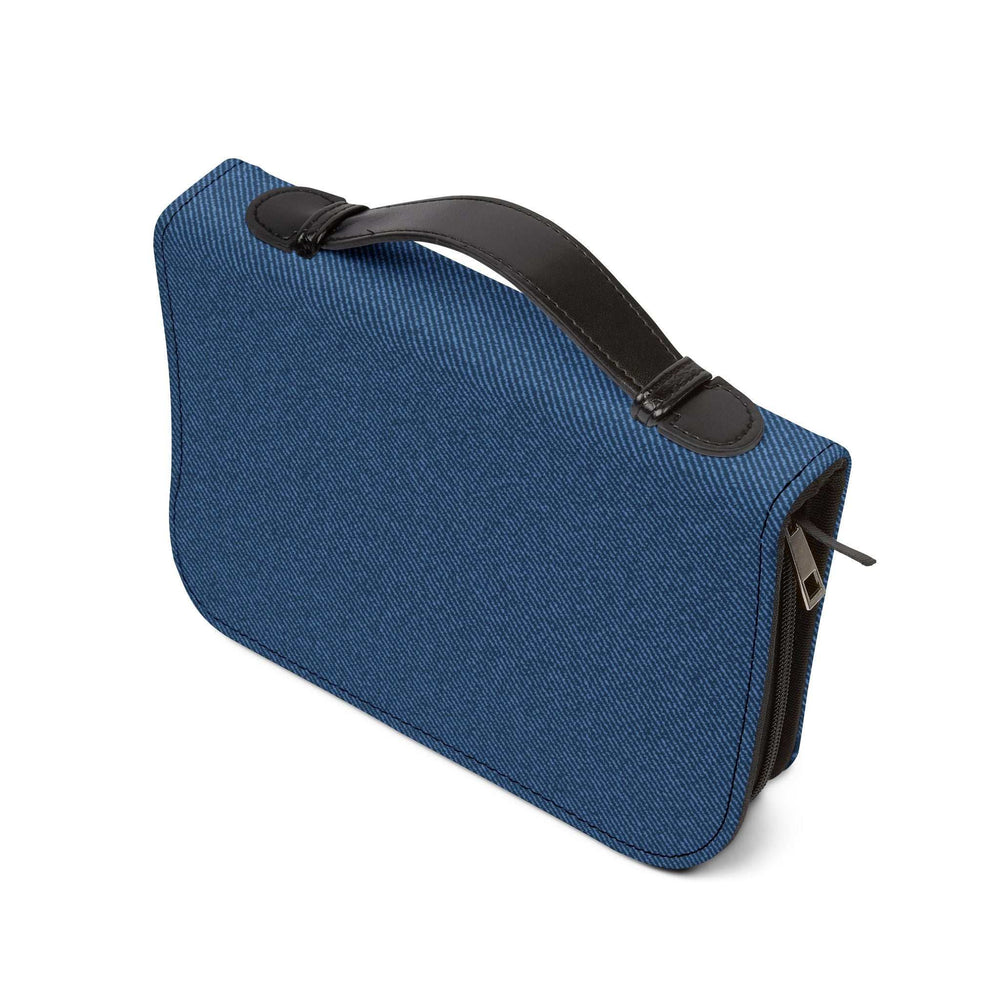 Isaiah 6:8 Bible cover in blue PU leather with black handle and zipper