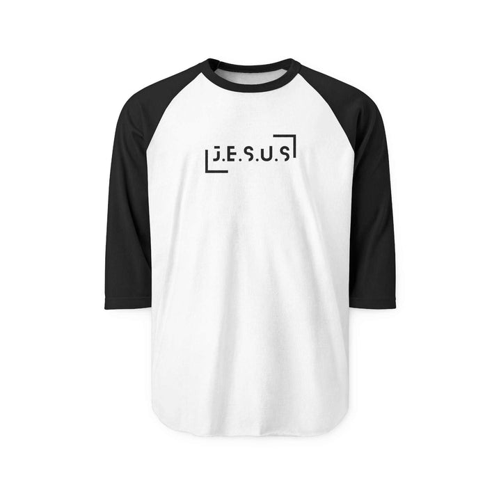 Jesus 3/4 sleeve raglan shirt with black sleeves and white body