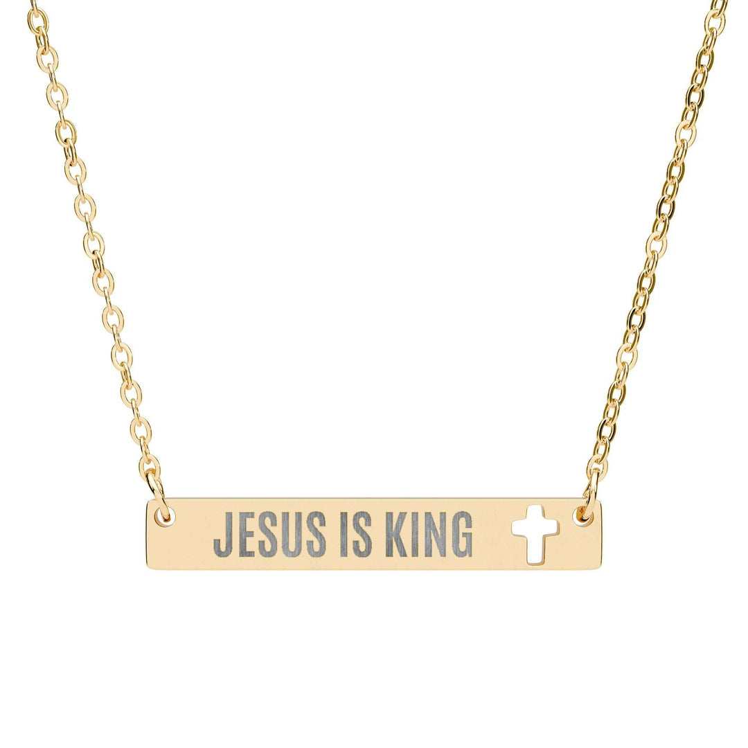 Jesus Is King Necklace gold bar pendant with cutout cross