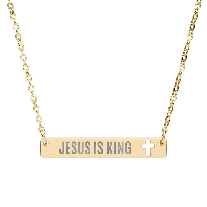 Jesus Is King Necklace gold bar pendant with cutout cross