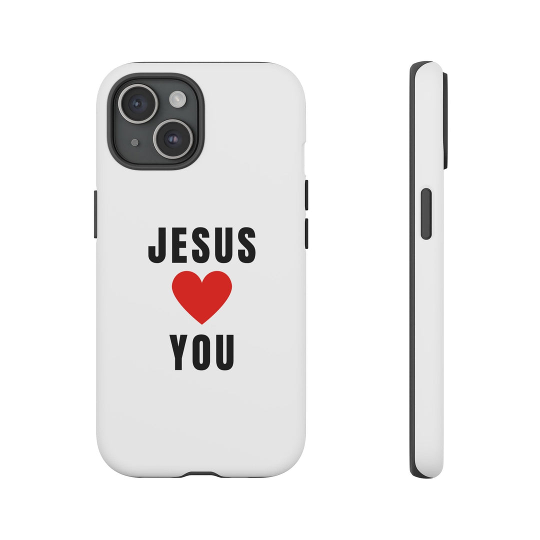 Jesus Phone Case with dual layer protection, white with black text