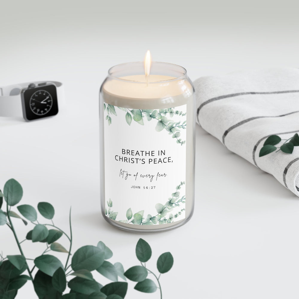 John 14:27 Candle burning with inspirational Bible verse