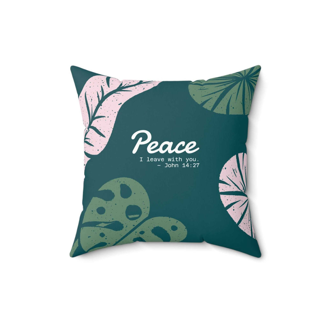 John 14:27 pillow with peace quote and tropical leaf design