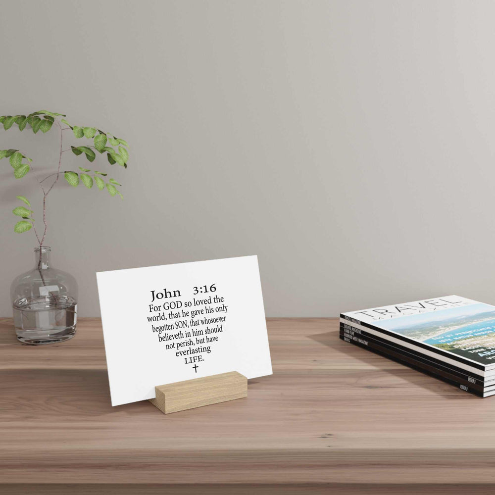 John 3:16 Gallery board with Bible verse on desk