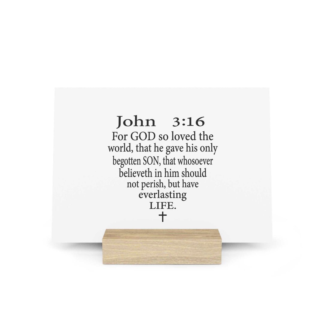 John 3:16 gallery board with hand-crafted solid oak stand