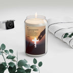 John 8:12 scented soy wax candle with inspirational cross design